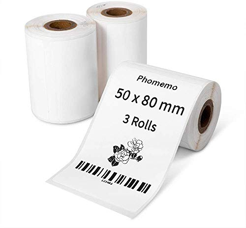 Phomemo 3 Rollen M110 etikettenpapier,Multifunktionales selbstklebendes für Phomemo M110 M200 M120 M220 M221 Etikettendrucker Etikett 1.97“x3.15”(50x80mm), Insgesamt 3 Rollen,100 Etiketten/Rolle