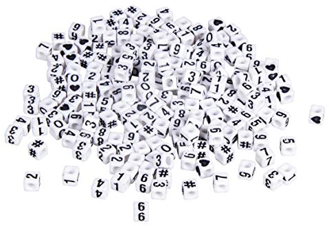 Rayher 16057102 Plastik-Zahlen-Perlen Würfel, weiß, 5 x 5 mm, 4-seitig schwarze Zahlen 0-9, 40 g (ca. 200 Stück), Speichel und Schweißecht, Perlen für Schmuck und zum Basteln