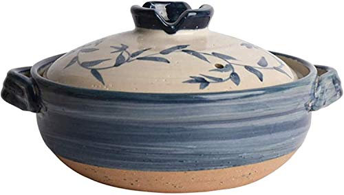 Cazuela de sopa Olla caliente de cerámica japonesa,Cazuela resistente al calor con tapa,Olla para estofado de terracota,Azul,0.8L