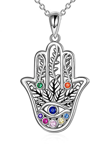 YAFEINI Hand Fatima kette für Damen Silber 925 Hamsa Hand Anhänger Halskette Chakra Schmuck Muttertags Geschenk für Frauen Mädchen