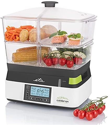 ETA Elektrische Dampfgarer Calderon 2 - 2 Transparente Behälter zum Kochen und 6 Automatische Programme für Gesunde Essenszubereitung, 11l