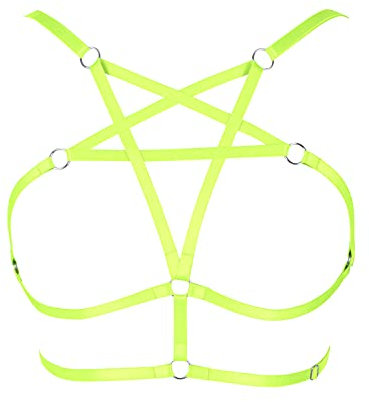 PETMHS Frauen Riemen Ganzkörpergeschirr BH Elastischer Cupless BH Punk Gothic Dessous Pentagram Gothic Geschirre Plus Size (Leuchtendes Grün)