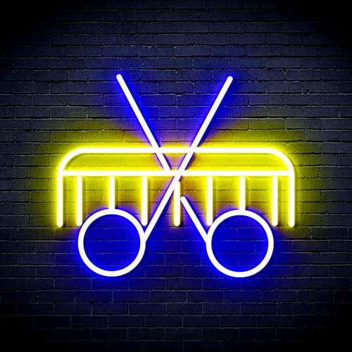 Schere und Kamm Flex Silikon LED Neon Schild – Blau & Gelb – st16s33-fnu0288-by