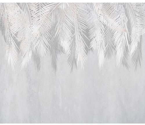 decomonkey - Papier Peint Panoramique Plantes 350x256 cm - Décoration murale moderne – Tapisserie décorative pour chambre salon - Tropical feuilles palmier plantes nature gris