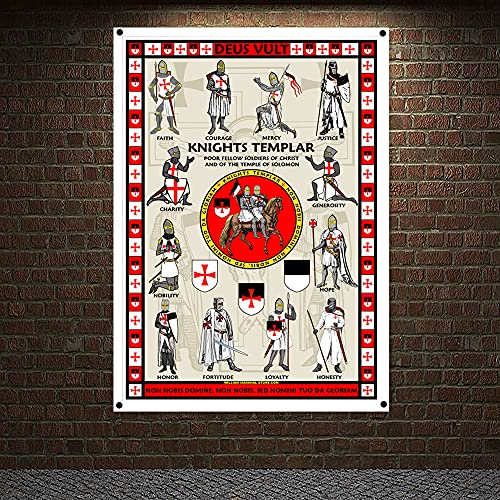 Deus VULT Ritter Tempelritter Armor Banner Flaggen Wandaufkleber Kreuzritter Poster Wandteppich Innendekoration Leinwand Gemälde Wandbehang 96 x 144 cm