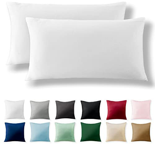 Alreya 2er-Set Renforcé Kissenbezug 40 x 80 cm - 100% Baumwolle mit YKK Reißverschluss, Superweicher Kopfkissenbezug 40x80, Kissenhülle, Weiß, nur Kissenbezug