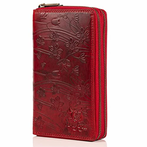 MATADOR Porte Feuilles pour Femme Cuir Madrid avec élégante Boîte Cadeau, Portefeuille Rouge Femme de Luxe avec Protection RFID, Porte Feuille Grand Format avec de Nombreux Compartiments à Cartes
