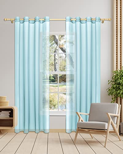 Gräfenstayn 2er-Set Venezia transparente Voile Gardinen mit Ösen - Stores Über-Gardine Wohnzimmer Schlafzimmer - Vorhänge Ösenschal durchsichtig halbtransparent 175x140cm (Höhe/Breite) Hell-Blau