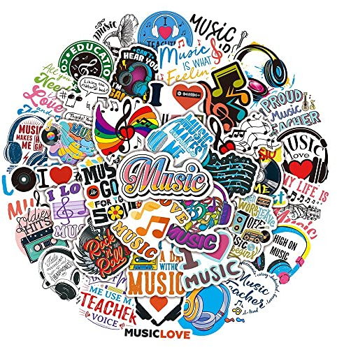 Bric Dodo 50 Stück Musik Aufkleber Wasserflaschen Laptop Telefon Gitarre Skateboard Computer Koffer Fahrrad Music Vinyl Stickers Wasserdicht Ästhetisch Aufkleber für Jugendliche Kinder Erwachsene