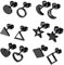 JewelryWe Schmuck 6 Paar Ohrstecker Set Edelstahl Klassische Asymmetrische Stern Mond Herz Rund Dreieck Viereck Ohrringe Ohr-Piercings Ohrschmuck für Herren Damen Schwarz