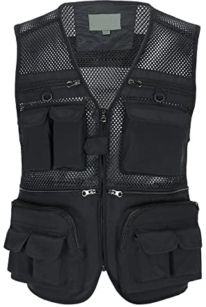 Btmpmcs Chaleco de pesca para hombre, de secado rápido, casual, con múltiples bolsillos, transpirable, para fotografía, exterior, forro de malla, para viajes, senderismo, chaleco utilitario, A-negro