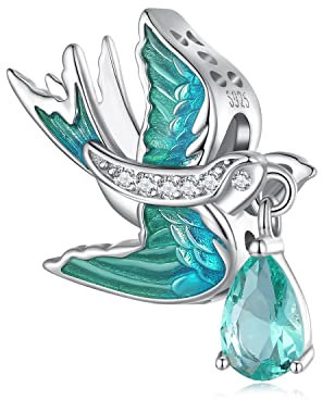 NINGAN Perline di rondine Charm 925 Sterling Silver eMeraude Ice Drop Charm Compatibile Donna Bracciale Collana