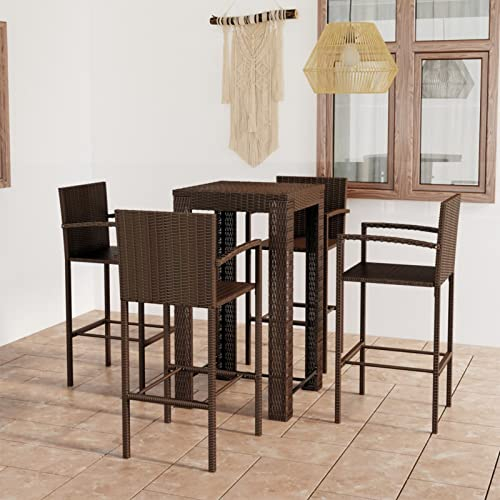 GuyAna 5-TLG. Garten-Bar-Set mit Armlehnen Bartisch Mit Barhocker Set Garten Bartisch Set Outdoor Theke Outdoor BalkonstüHle Poly Rattan Braun