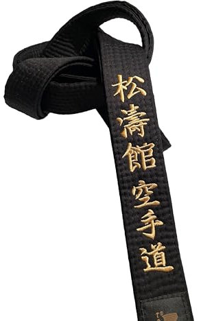 TEKKA BUDO Schwarzer Gürtel Bestickt - Shotokan Karate Do - 260 cm - Schriftzeichen Bestickung Gold - Schwarzgurt Kanji japanisch - Karategürtel