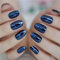 Navy Blue Mirror Fake Nail Short Almond Glossy Tips Press on Nails for Women and Girls Nail Art Manicure 24pcs