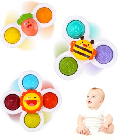 Birshe 3 Pièces Jouets Tournants,Jouet à VentouseJouets De Bain Ventouse Spinner Bébé (1-3 Ans) Jouets Jouet Sensoriel pour Bébé Jouet de Bain Rotatif Jouet Piscine pour Bebe Jouet d'éveil
