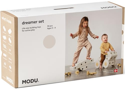 Das MODU Dreamer Set | Sand Grey & Honey Yellow | Bauspielzeug in Lebensgröße | 25+ Bauideen für aktives Spiel & Motorik | Rutscher & Balance-Spielzeug | Kreatives Spiel, 0-6 Jahre