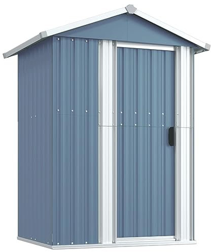 Gecheer Outdoor Storage Shed - Garden Tool House, Firewood and Bike Storage, Metal With Door, Grey 126x97.5x177 cm Galvanised Steel