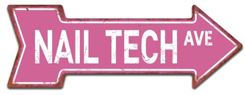 Mukuko Nail Tech Street Sign Technician Beauty Salon Manicure Manicurist | Indoor/Outdoor | Novelty Road Wall Plaque Decoration | 6x18 Inches Arrow Metal Tin Sign