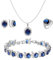 Emibele Schmuck Set,4pcs kubischer Zirkonia Kristall Ohrstecker Gliederkette Anhänger Halskette Armband Ring, Statement-Schmuck Geschenke für Frauen Hochzeit Jahrestag Geburtstag Party, Blau