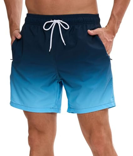 Vorvowry Costume Uomo Mare Calzoncini Asciugatura Rapida Costumi da Bagno Impermeabile Boxer con Tasca Estivi Pantaloncini Uomo Colore Sfumatore per Nuoto Corsa Fitness XXL Nero Blu