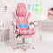HOFFREE Pink Gaming Chair with Bluetooth Speakers Cute Massage Video Game Chair with Footrest Big and Tall Reclining Computer Game Chair for Girls