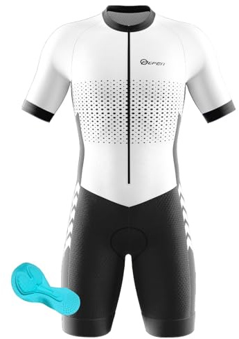 Triathlon Tri Costume, Trik Tri Costume pour Hommes - Mens Manches Courtes Tri Skinsuit 3D Gel Coussin Solide Tenue VTT Combinaison Vélo Jersey Respirant Séchage (1,M)
