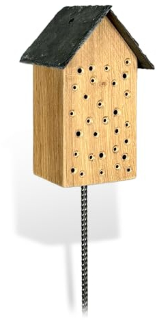 GARTENETAGE Bienenhotel mit Schieferdach - Wildbienen Nisthilfe für den Garten und Balkon/Naturbelassenes, massives Insektenhaus & Bienenhotel/Nisthilfe & Artenschutz