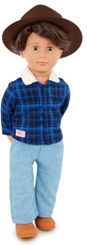 Our Generation – Dustin – 46 cm Junge Puppe – Lebensechte haselnussbraune Augen und gewelltes braunes Haar – Outfit im Western-Stil & Country-Hut – Spielzeug für Kinder ab 3 Jahren