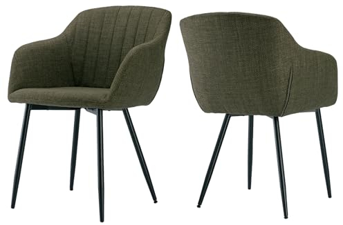 Goeurvant Lot de 2 Chaises Salle à Manger avec Accoudoirs, Chaises de Cuisine Modernes avec Pieds en Métal et Assise en Polyester pour Salon, Vert Herbe
