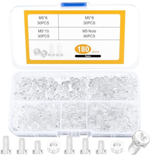 180 Pz M5 Viti Bulloni e Dadi Kit, Set di Viti e Dadi a Testa Cilindrica in Acrilico Trasparente, Set Viti Bulloni a Testa Piatta e Dadi, Bulloni Viti a Phillips, Viti a Testa a Croce per Macchina