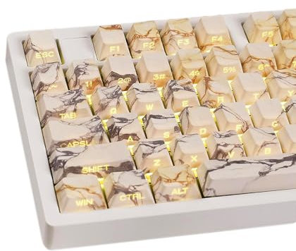 Hunfuthr PBT Side Print Keycaps - 131 Keys Custom Shine Through Keycap Set, Dye-Sub Backlit Cherry Profile Key Caps for 65% 70% 75% 100% Mx Switches Mechanical Keyboard (Yellow Marble)
