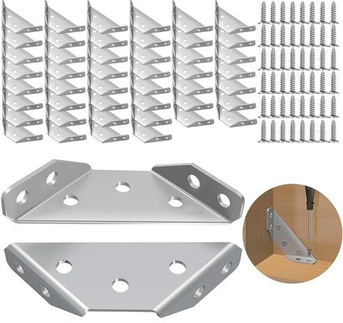 inBovoga 48 Stück Möbel-Eckverbinder mit Schrauben, Universal-Edelstahl-Eckverbinder, Eckwinkel für Holzstreben, Möbelregale, Schrank-Eckwinkel