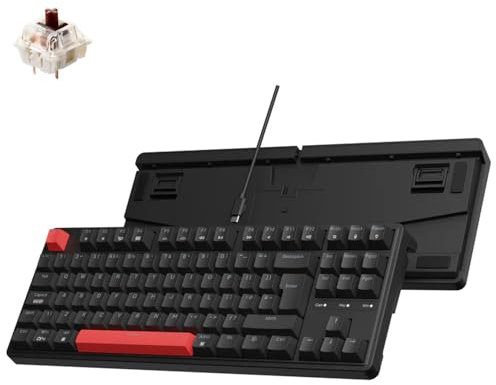 Keychron C3 Pro Custom Gaming Keyboard ISO UK Layout, QMK Programmable 87 Keys Compact TKL Wired Mechanical Keyboard, Red LED Backlits Gasket Mount with Brown Switches for Mac/Windows/Linux
