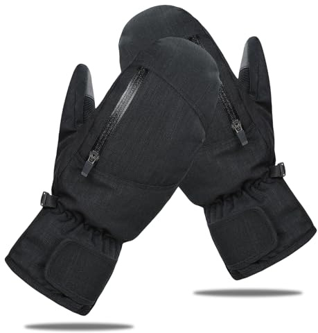 PONCEAU Waterproof ski mittens gloves men women thermal winter gloves for men unisex snow gloves touchscreen gloves Black L