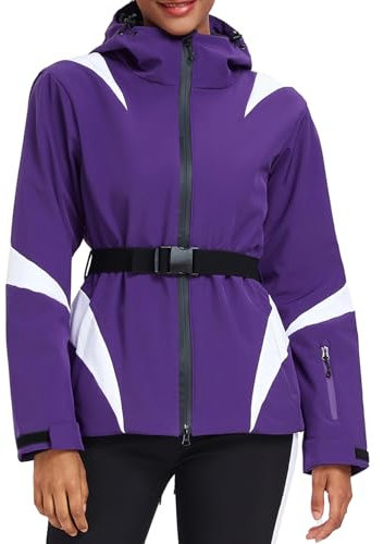 HOTIAN Damen Winterjacke Skijacke Wasserdicht Winddicht Warm Snowboardjacke mit Kapuze Atmungsaktiv Schneejacke Outdoor Kapuzen Windbreaker mit Hüftgürtel pp 2XL