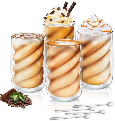 Verres à expresso à double paroi 350 ml, Tasse Latte Macchiato Double Paroi, verres résistants à la chaleur, verres à café isothermes en verre borosilicate, tasse cappuccino (4)