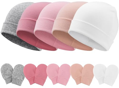 AQOKKA Newborn Baby Hats and Mittens Set Infant Beanie Cap Toddler Gloves Newborn Hospital Hats for Baby Boy Girl Kid