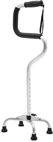 Anmutiger Vierfuß Spazierstock Gehstock, Gehstock mit Ergonomischem Griff, Verstellbare Gehstöcke, Gehhilfe, Gehstock, Anwendbare Höhe 1.5-1.85m (Silber)