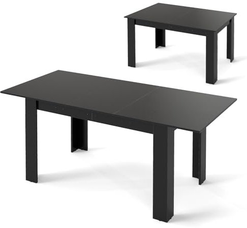 COSTWAY Erweiterbarer Esstisch, 120/158 x 70cm, Küchentisch für 4-6 Personen, Esszimmertisch bis 110 kg, rechteckiger Tisch für Restaurant Esszimmer Küche, Holz und Metall, Schwarz