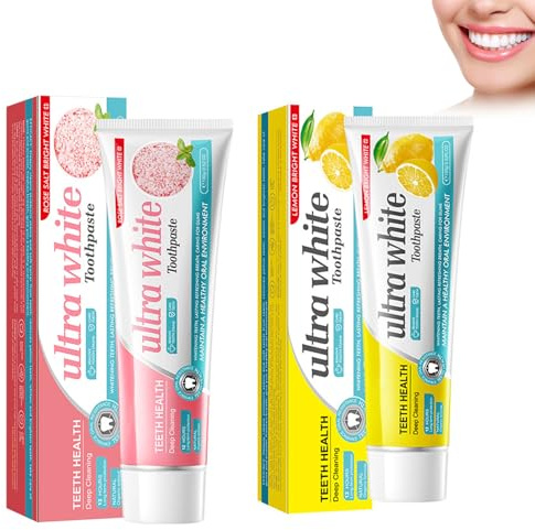Hppsctink 2PCS Zahnpasta, Rose Salz-Zahnpasta und Zahnpasta mit Zitrone, Entfernt Zahnbelag, Frischer Atem und Zahnpflege, 2PCS*100ml, toothpastes