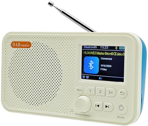 Radio DAB portátil con pantalla a color de 6,1 cm, Bluetooth 5.0, reloj de alarma dual, temporizador de apagado y batería de larga duración, ideal para personas mayores, amantes de la música para
