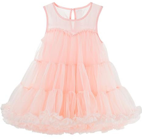 LACOFIA Vestito Tutu Bambina in Tulle Multistrato Abito Estivi Principessa per Feste di Carnevale/Compleanno Rosa 6-7 Anni