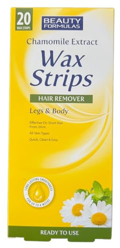 Beauty Formulas 20 Cold Wax Strips Hair Remover for Legs & Body with Chamomile Extract – Effective on Short Hair from 2mm, Suitable for All Skin Types, Quick, Clean & Easy Hair Removal