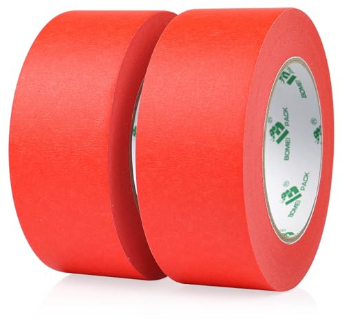 BOMEI PACK Rotes Malerband, 48 mm x 50 m, hinterlässt keine Rückstände, leicht zu entfernen, für Zuhause, Kunst, Büro, professionelle Handwerksdekoration