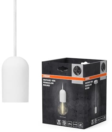 Osram Vintage 1906® Pendelleuchte ROUND PLASTER E27, weiß, max. 25W (LED 15W), E27 Sockel, runder Baldachin, Innenraum-Pendelleuchte, Kombination mit 1906 Vintage- oder smarten Lampen