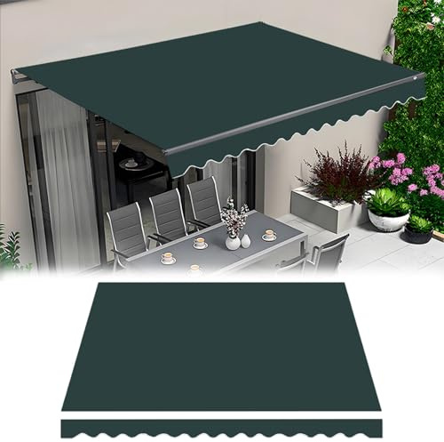 Generisch Markisenstoff Für Einziehbare Klemmmarkise, Terrasse Markisenbespannung Balkon Markisentuch Außen Markisen Ersatzstoff Aus Polyester, Wasserabweisend Markise Stoff Nur Stoff(Dark Green)
