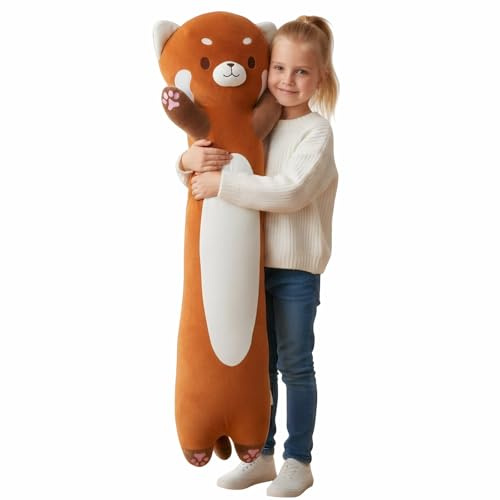 Aiuidun Roter Panda Kuscheltier 60cm, Süßes Langer Stofftier Plüsch als Seitenschläferkissen & Kuschelkissen, Weiches Roter Panda Plüschtier Kissen für Kinder Geschenk