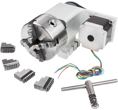 RATTMMOTOR K12-130mm CNC Router Table Rotary Milling Machine Rotational Axis A 4th Axis, 4 Jaw Chuck Dividing Head Reducing Ratio 4:1, Nema34 Stepper Motor