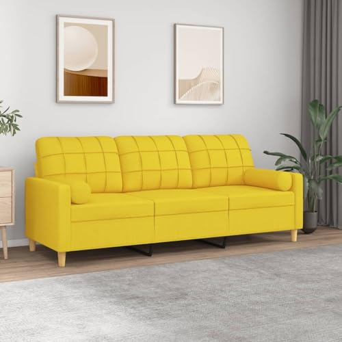 YUOTYRKTEJRSG Modern 3 Seater Sofa with Decorative Cushions Light Yellow 180 cm Fabric Living Room Couch Comfortable Seating for Relaxing TV Watching Durable Polyester